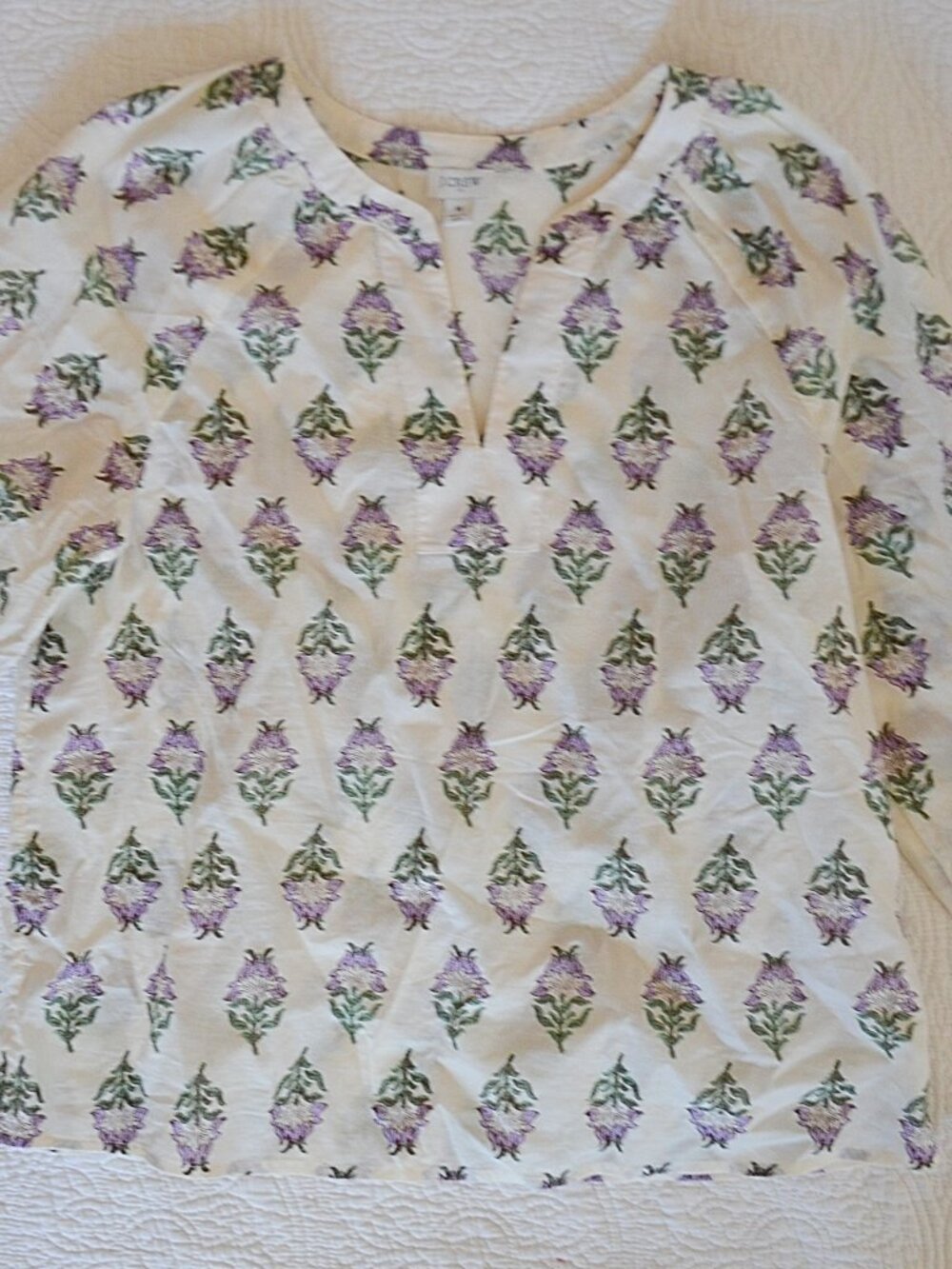 J.Crew India Block Print Floral Popover Blouse Size M - Picture 10 of 10